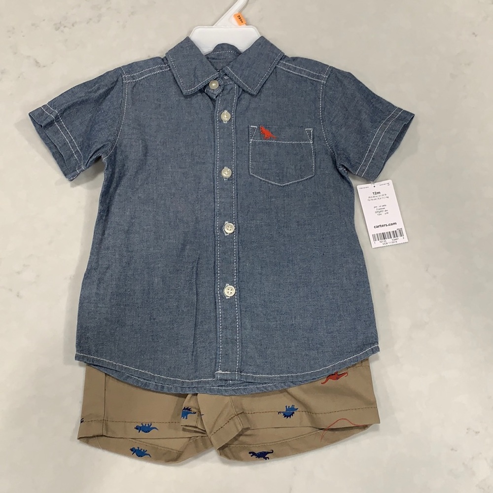 12 month button shirt/shorts set